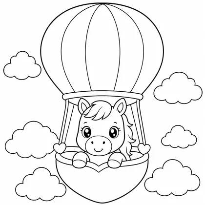 Horse in a hot air balloon coloring page