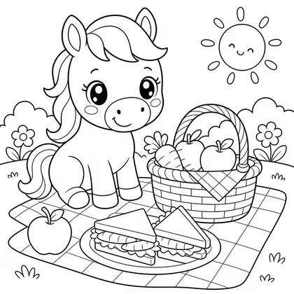Picnic horse coloring page
