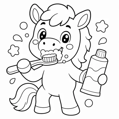 Dibujo de caballo lavándose los dientes para colorear