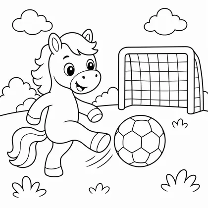 Dibujo de caballo jugando al fútbol para colorear