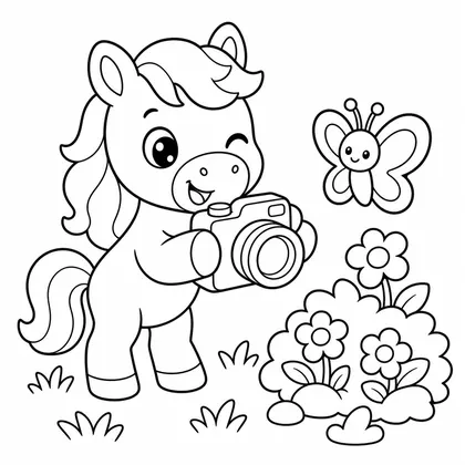 Dibujo de caballo con cámara para colorear