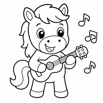 Dibujo de caballo con guitarra para colorear