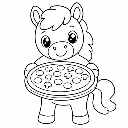 Dibujo de caballo con pizza para colorear