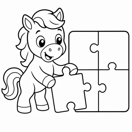 Dibujo de caballo con puzzle para colorear