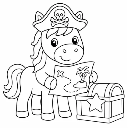 Dibujo de caballo pirata con tesoro para colorear