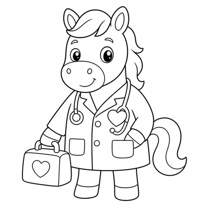 Dibujo de caballo médico con maleta para colorear
