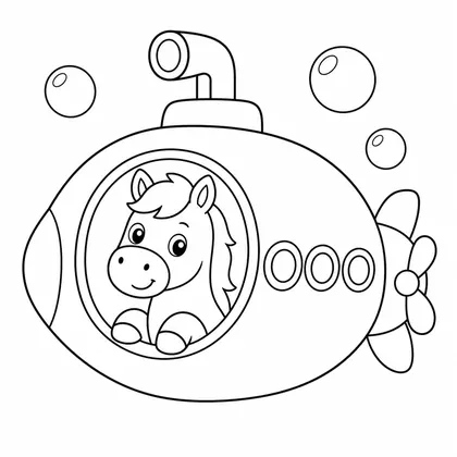 Dibujo de caballo en submarino para colorear