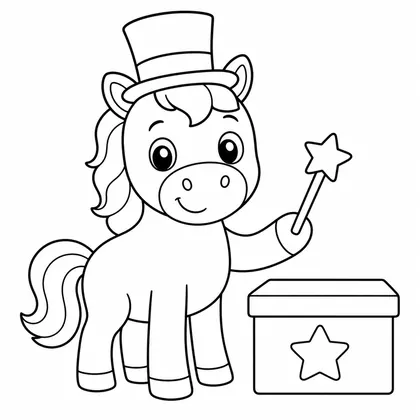 Dibujo de caballo mago con varita para colorear