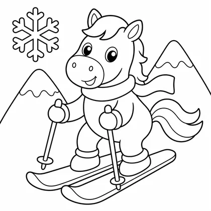 Dibujo de caballo esquiando para colorear