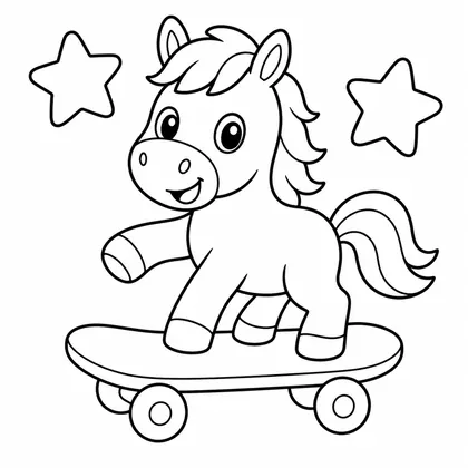 Dibujo de caballo en monopatín para colorear