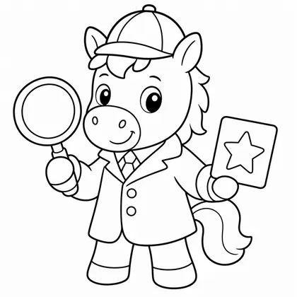 Dibujo de caballo detective con lupa para colorear