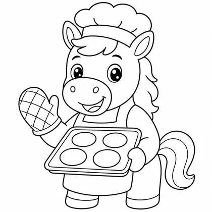 Dibujo de caballo haciendo galletas para colorear