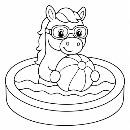 Dibujo de caballo nadando en la piscina para colorear