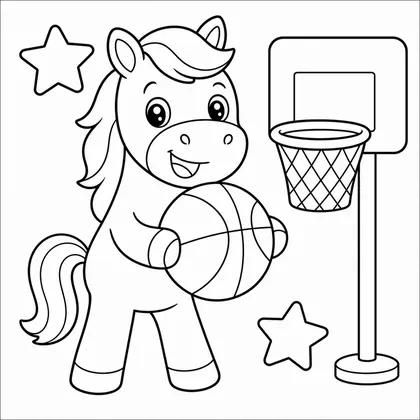 Dibujo de caballo jugando al baloncesto para colorear
