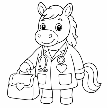 Dibujo de caballo médico en consulta para colorear
