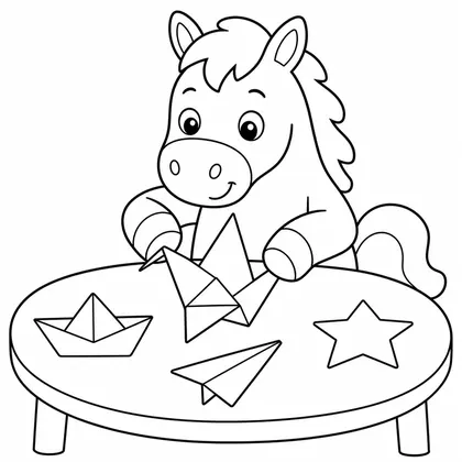 Dibujo de caballo haciendo origami para colorear