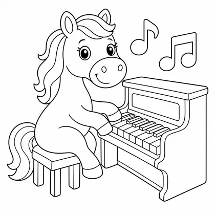 Dibujo de caballo tocando el piano para colorear