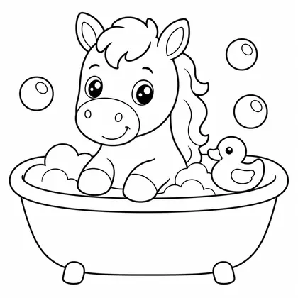 Dibujo de caballo tomando un baño para colorear