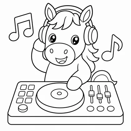 Dibujo de caballo dj con tocadiscos para colorear