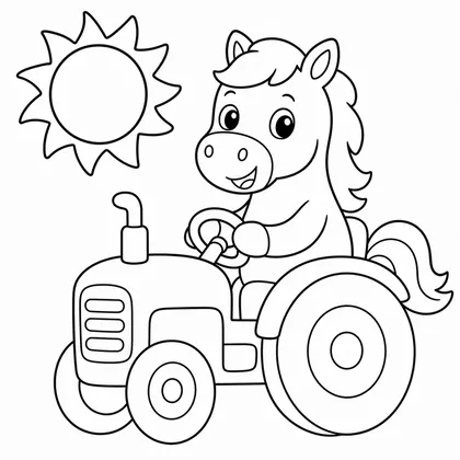 Dibujo de caballo con tractor para colorear