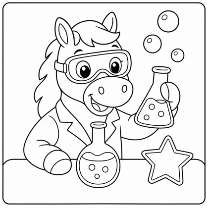 Dibujo de caballo haciendo un experimento para colorear