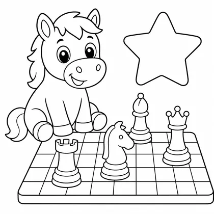 Dibujo de caballo jugando al ajedrez para colorear