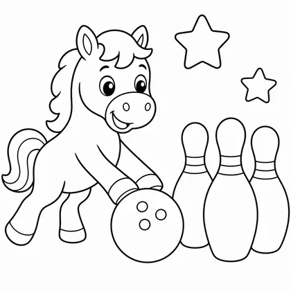 Dibujo de caballo jugando a los bolos para colorear