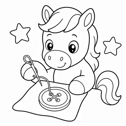 Dibujo de caballo cosiendo un boton para colorear