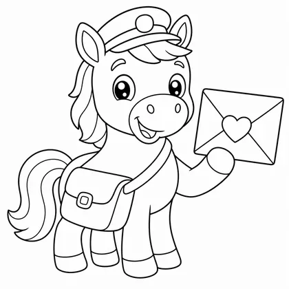 Dibujo de caballo cartero con carta para colorear