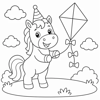Dibujo de caballo volando cometa para colorear