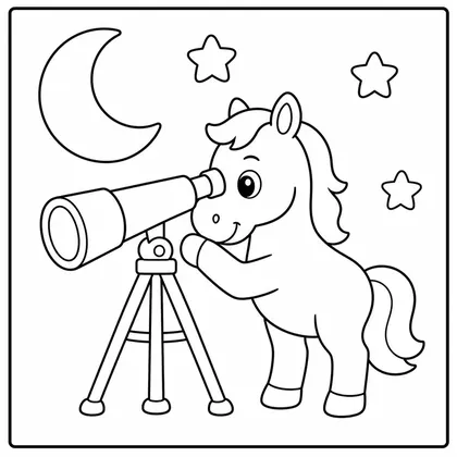 Dibujo de caballo con telescopio para colorear