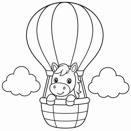 Dibujo de caballo en globo aerostatico para colorear