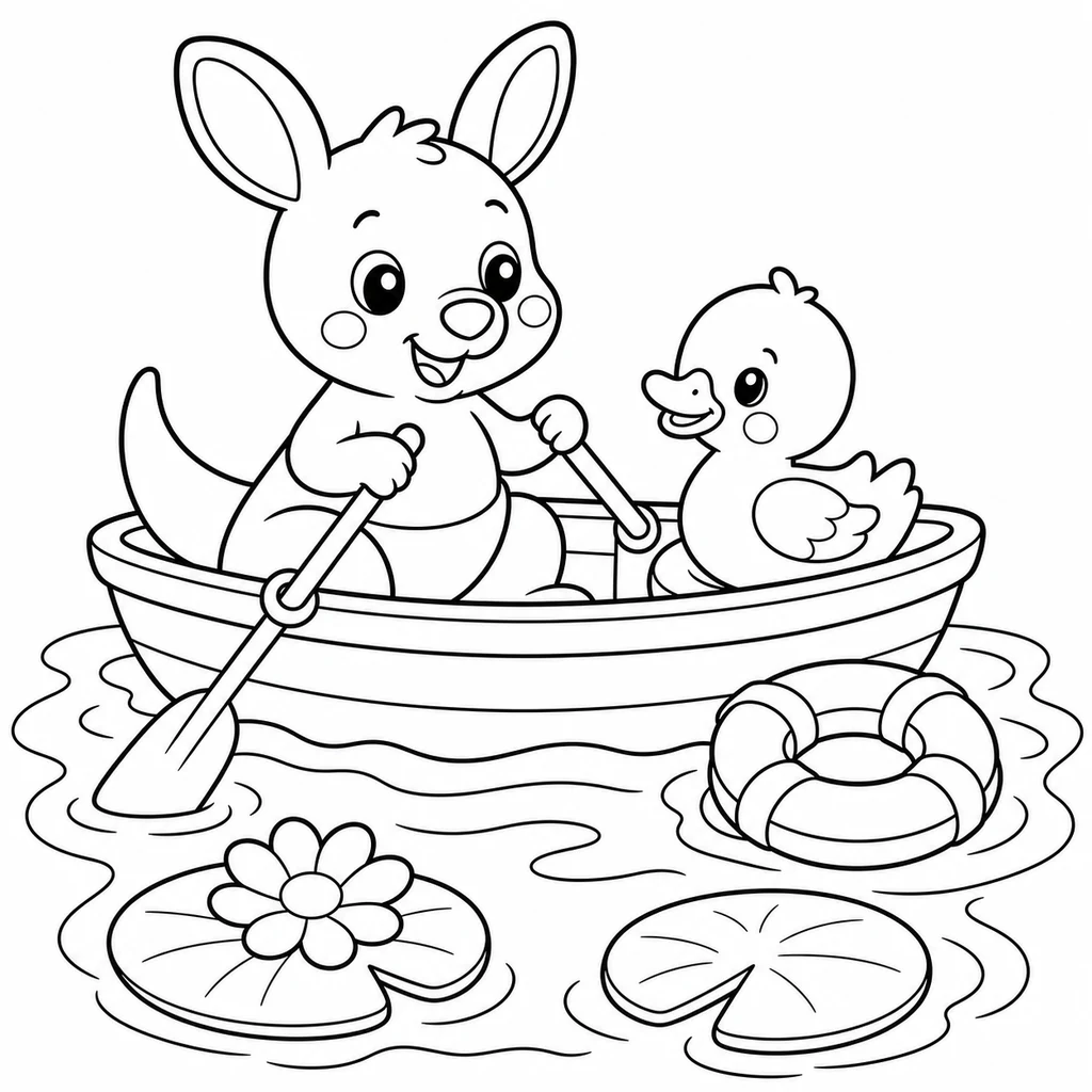 Coloriage : Kangourou à un stand de fruits