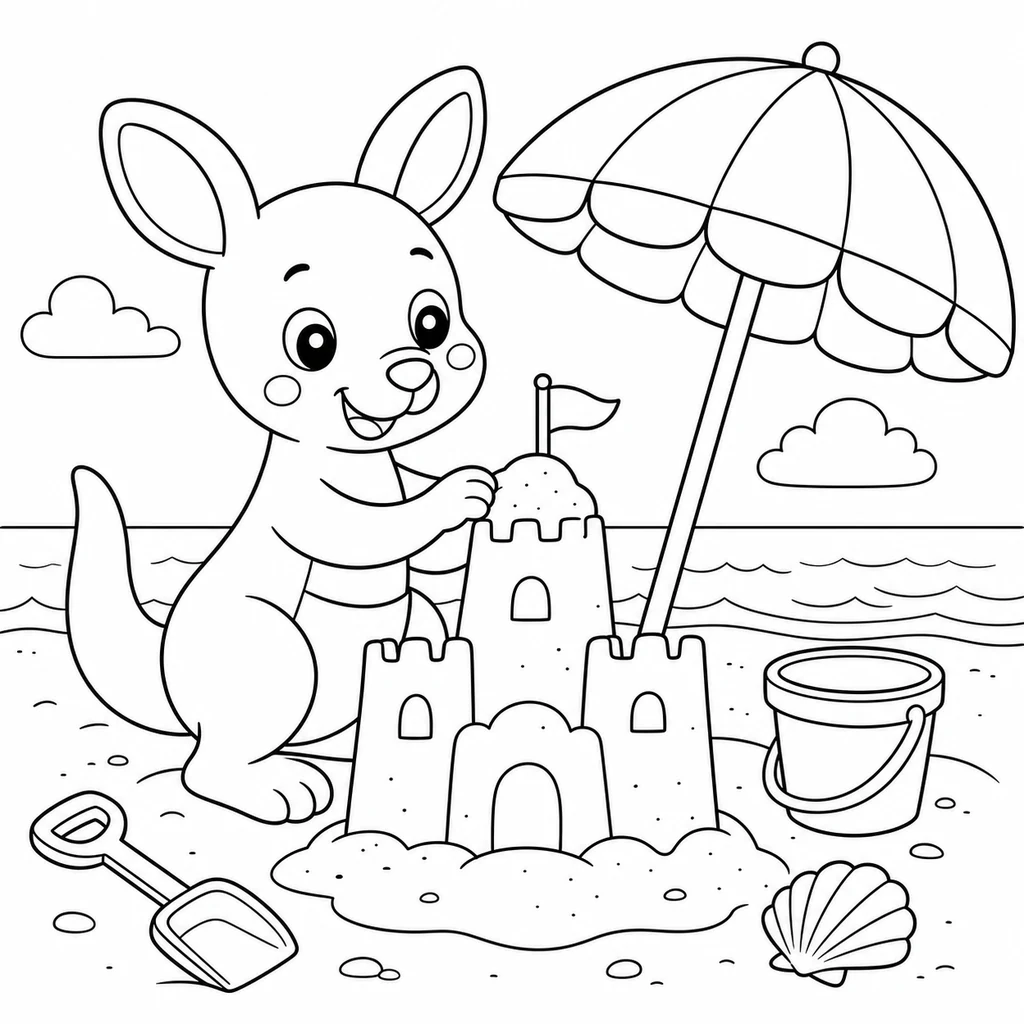 Coloriage : Kangourou dans une barque