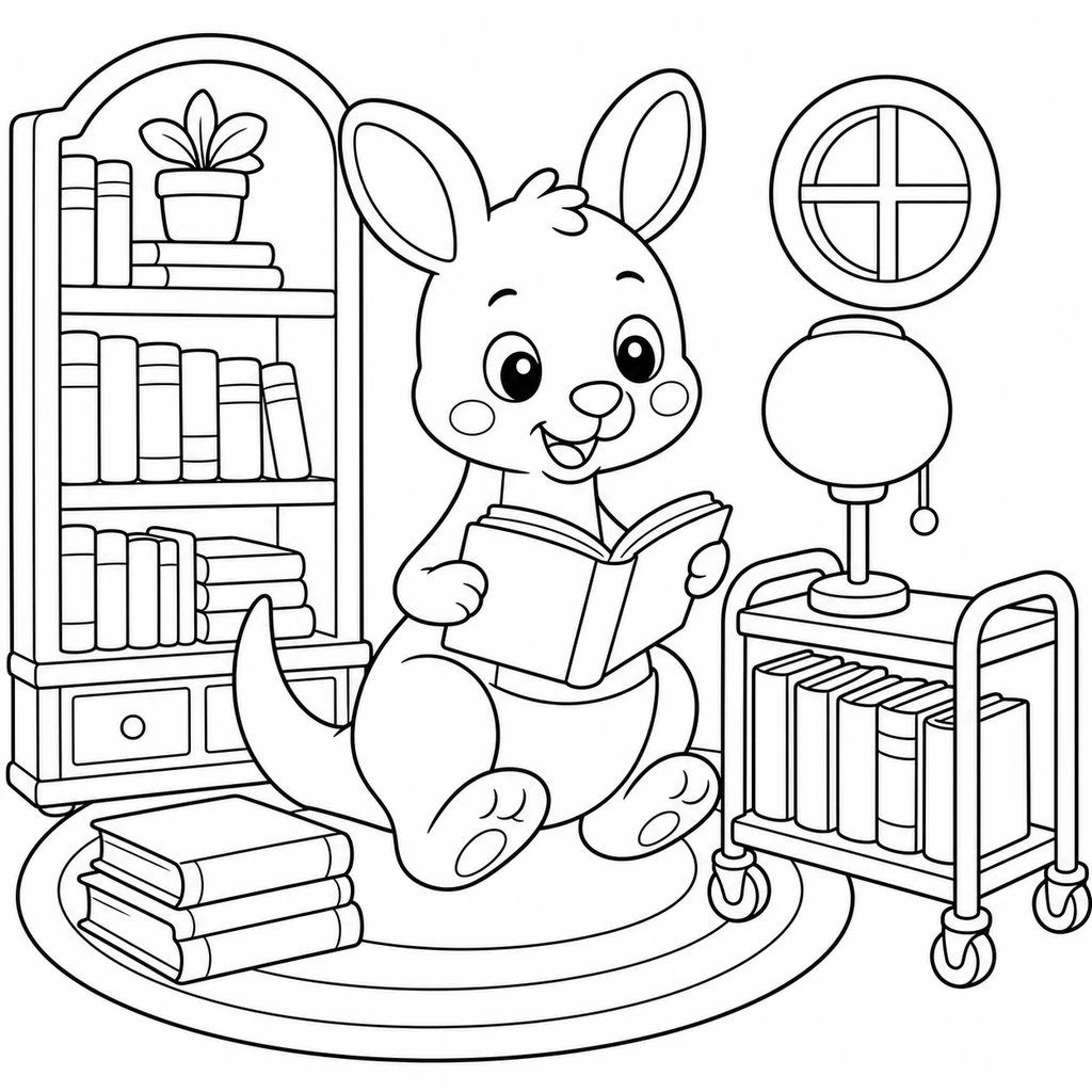Coloriage : Kangourou avec un château de sable