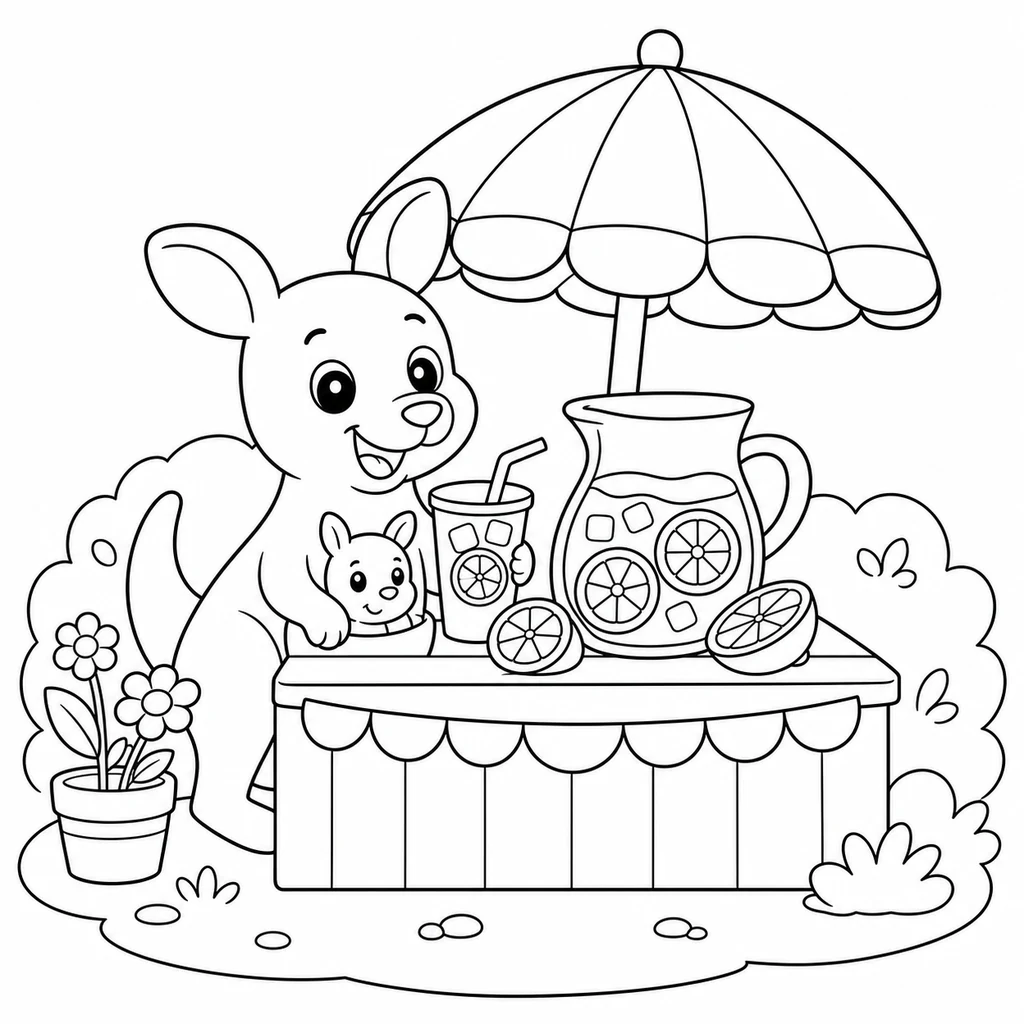 Coloriage : Kangourou qui lit à la bibliothèque