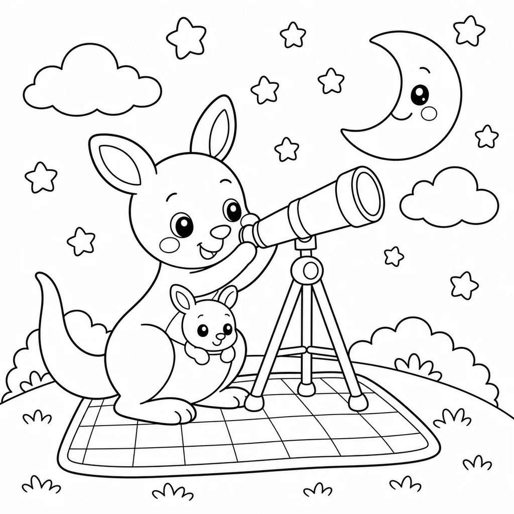 Coloriage : Kangourou pirate avec un trésor