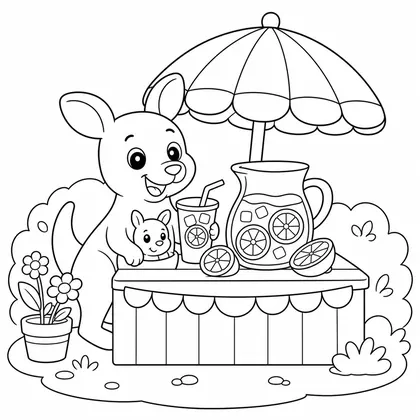 Kangaroo reading in the library coloring page
