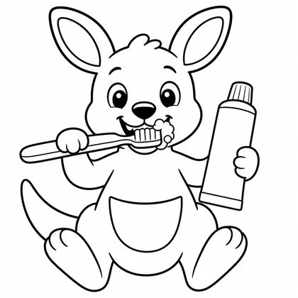Dibujo de canguro lavándose los dientes para colorear