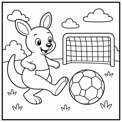 Dibujo de canguro jugando al fútbol para colorear