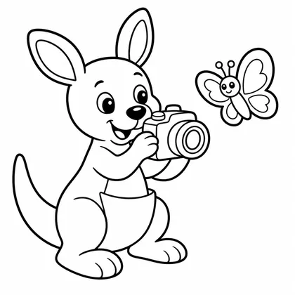 Dibujo de canguro con cámara para colorear