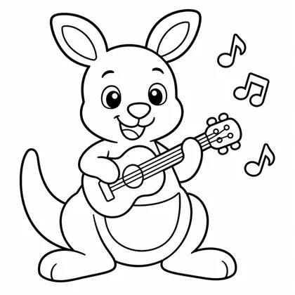 Dibujo de canguro con guitarra para colorear