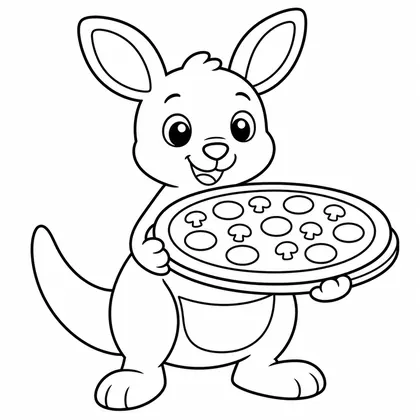 Dibujo de canguro con pizza para colorear