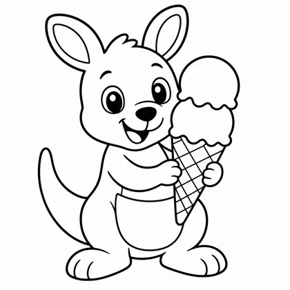 Dibujo de canguro con helado para colorear