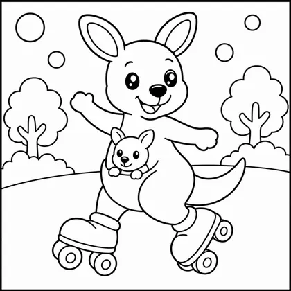 Dibujo de canguro en patines para colorear