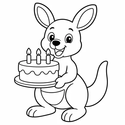 Dibujo de canguro con pastel de cumpleaños para colorear