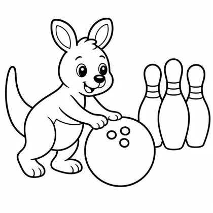 Dibujo de canguro jugando a los bolos para colorear