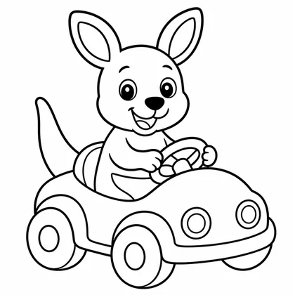 Dibujo de canguro en coche de juguete para colorear