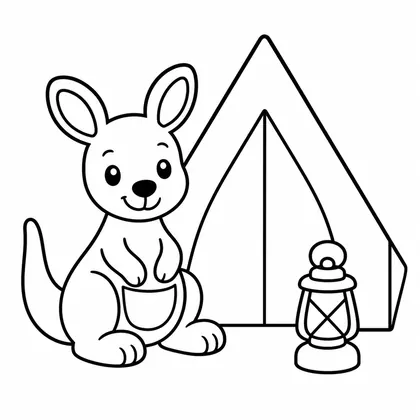 Dibujo de canguro en camping para colorear