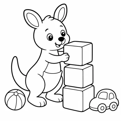 Dibujo de canguro con cubos de juguete para colorear